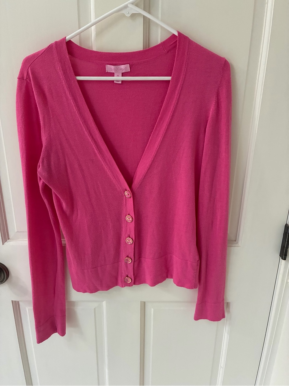 Lilly Pulitzer Bright Pink V-Neck Button Cardigan M